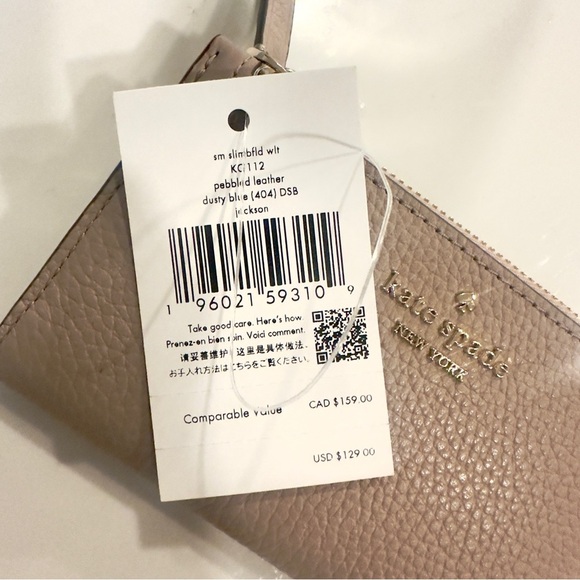 Kate Spade Jackson Small Bifold Pebbled Leather Wallet in Muted Taupe NWT - Picture 10 of 10